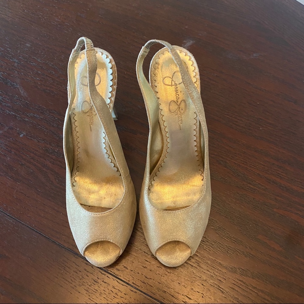 Jessica Simpson Gold Peeptoe Slingbacks Size 8